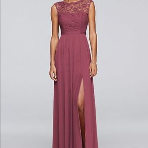 David’s Bridal Lace Bodice Long Bridesmaid Dress